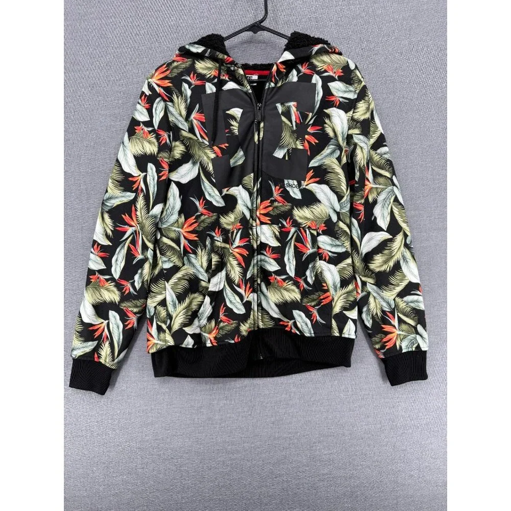 Vtg DC Shoes Floral AOP Mens M Hoodie Skateboard Logo Full Zip Faux Sherpa Lined - Picture 1 of 5